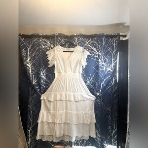 White Tiered V-Neck Lace Sundress